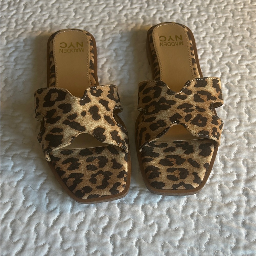 Madden NYC Leopard Print Slide Sandals - Brown/Black
